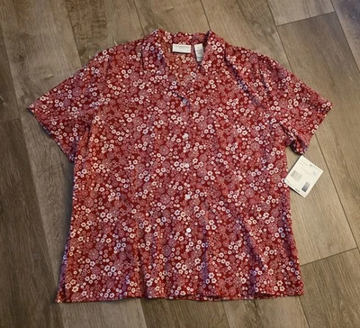 Camisa Top Mujer Vintage Liz Claiborne XL Algodón Rojo Blanco Flor SS Nueva con Etiquetas Foto 1 de 4