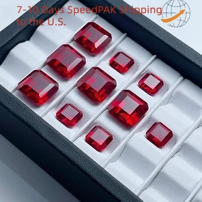 0.5-10ct Ruby Asscher Shape Lab Grown Ruby Loose Gemstones for Jewelry Making - Image 1 of 4