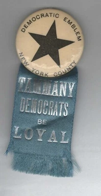 Anfang 1900 Tammany Hall New York County Pinback mit Band - Bild 1 von 2