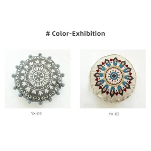 Artistic Hand Embroidered Round Case in Moroccan Ethnic Design for Home Use - Picture 1 of 20