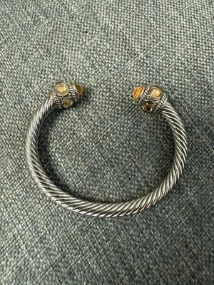 Brazalete Brazalete Brazalete Cable Twist Tono Plata Naranja Joya Piedras Foto 1 de 4