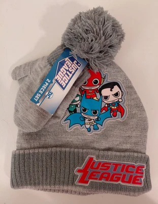 Justice League Hat & Mittens Toddler 2T - 5T Beanie Gray DC Comics NWT - Image 1 of 2