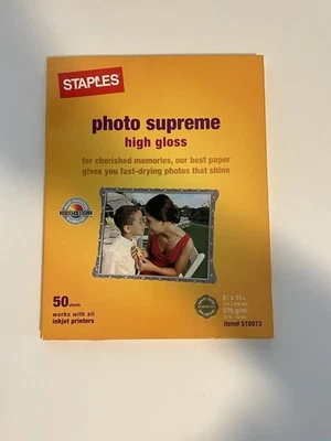 Papel Staples Photo Supreme 8,5x11 Doble Cara Alto Brillo 25 Hojas NUEVO Foto 1 de 3
