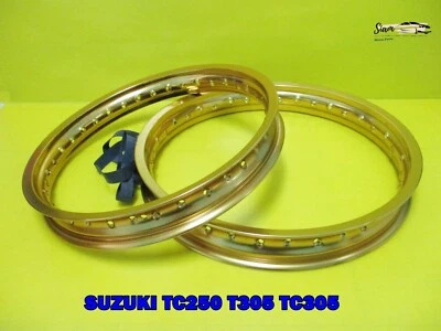 SUZUKI TC250 T305 TC305  F & R ALUMINIUM GOLD WHEEL RIM SET  **si1410** Foto 1 de 4