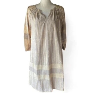J. Jill Pure Jill Cotton ruched neckline gray dip dye boho peasant dress S - Picture 1 of 15