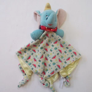 Dumbo Blue Elephant Security Blanket Lovey Disney Baby Yellow Satin Vtg Knots - Picture 1 of 6