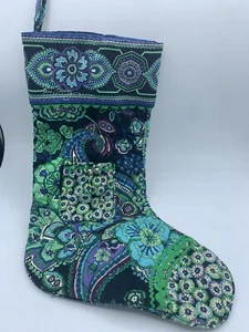 Vera Bradley Quilted Christmas Stocking Blue Rhapsody with Bells 15 Inch #147 - Imagen 1 de 5