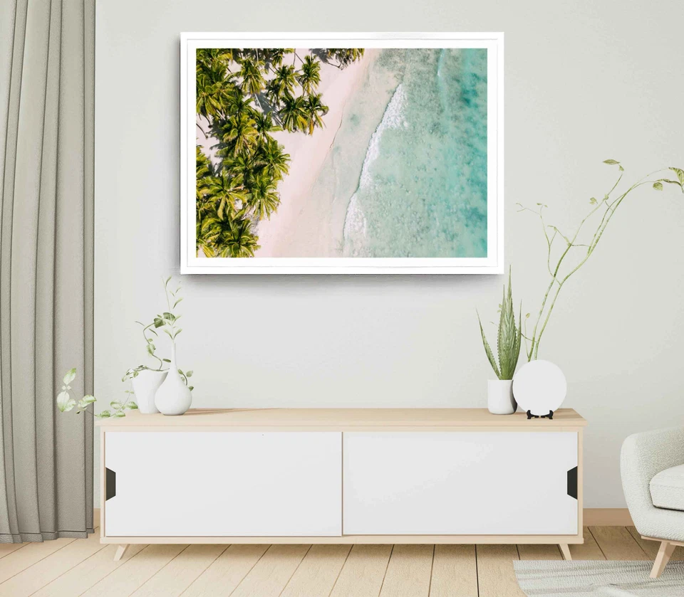 Palm Trees & Sea Print, Sea Wall Art, Sea Aerial Framed Beach Wall Art,Coastal - Image 1 of 1