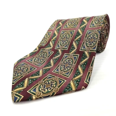 Corbata de seda estampada con patrón geométrico ornamentado Bill Blass 56x3,75 de colección Foto 1 de 4