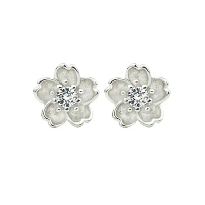 Pendientes de plata esterlina con estrás de cristal de cobre de 9 mm con flores estampadas en la parte posterior Foto 1 de 2