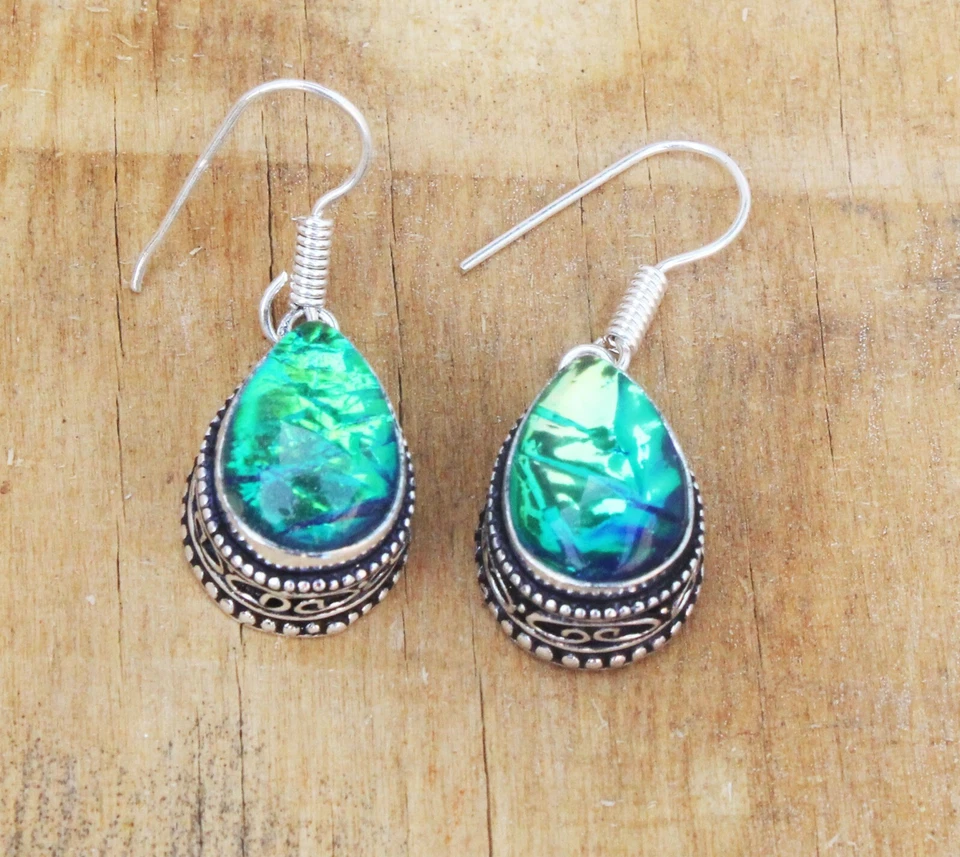 Pendiente de joyería de plata de ley 925 hecho a mano con piedras preciosas de ópalo triplete talla 1,2"" Foto 1 de 1