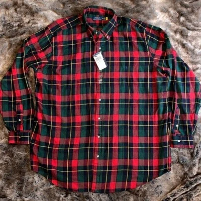 2XLT Polo Ralph Lauren Mens 2XL TALL Red Plaid Classic Fit Flannel Shirt $125 - Image 1 of 4