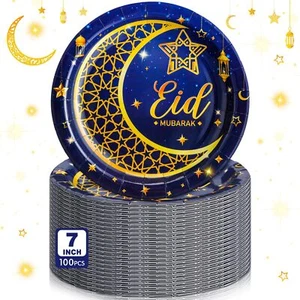 100 Pcs Ramadan Eid Mubarak Party Decorations Supplies Ramadan Paper Plate Bu... - Picture 1 of 6