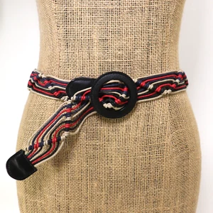 Summer Macrame Belt Women 2X Plus Red White Blue String Round Covered Buckle - Picture 1 of 14