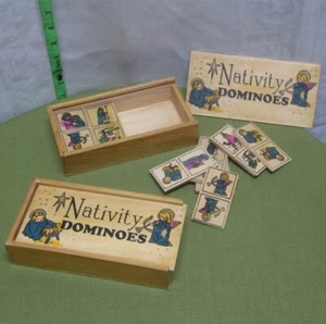 NATIVITY DOMINOES vtg wooden Baby Jesus set Christmas toy w/ case 1970s - Picture 1 of 1