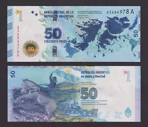 UNC Argentina 50 Pesos Banknote 2015 A First Prefix Falkland Islands Malvinas - Picture 1 of 1