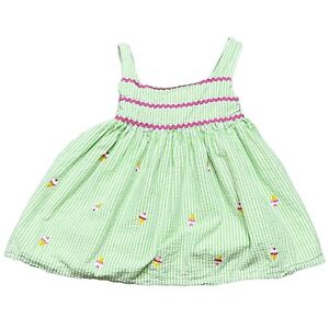 Rags Land VTG Toddler Size 4 Green White Seersucker Ice Cream Embroidered Dress
