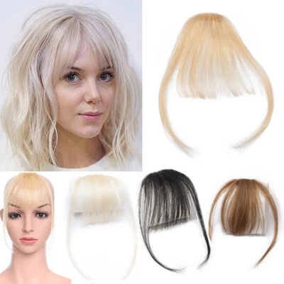 ELAILITE Neat Front Fringe Bangs Clip In Remy Human Hair Extensions Thick Thin Hair Women