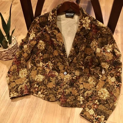 Chaqueta Blazer Briggs New York Vintage Floral Pana Talla 10 Pequeña Foto 1 de 4
