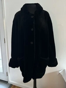 Gallery Women Button Up Coat Jacket Mob Boss Black Soft Faux Fur Size Medium - Picture 1 of 14