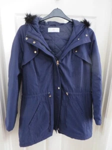Navy Blue Adjustable Parker/Parka Coat with Faux Fur Trim Hood -Ladies 16/18/20 - Picture 1 of 13