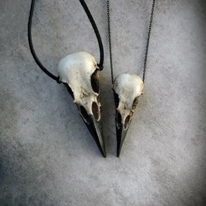 Sale Save 10% Bone Jewelry Raven Skull Duo: Bird Skull Necklace Set Gothic Gift - Picture 1 of 1