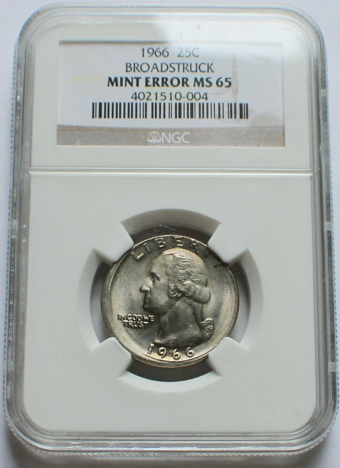 1966 Broadstruck Error Washington Quarter 25C - NGC MINT ERROR MS 65 - Image 1 of 4