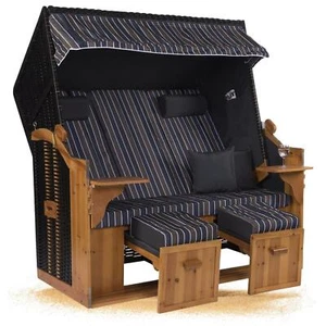 XXL Premium Strandkorb Royal Vollholz Polyrattan 2-Sitzer Holz Uni Anthrazit - Bild 1 von 8