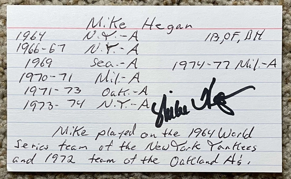 Tarjeta firmada por Mike Hegan - Debut de los Cerveceros Yankees 1964 - Foto 1 de 1