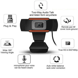 USB 2.0 HD Webcam Camera Web Cam With Microphone Clip-On For Computer PC Laptop - Picture 1 of 10