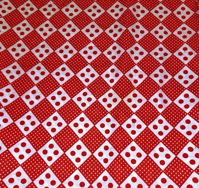 Vintage 50s 60s Red White Checkered Polka Dot Lightweight Cotton Fabric 5+Yds - Image 1 of 4