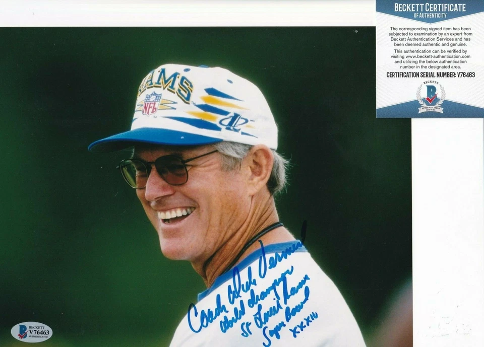 Foto de fútbol 8x10 firmada por Dick Vermeil (ST LOUIS RAMS) BECKETT BAS V76463 Foto 1 de 1