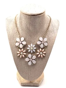 Pastel Pink Iridescent Floral Statement Necklace Bohemian Chic - Picture 1 of 8