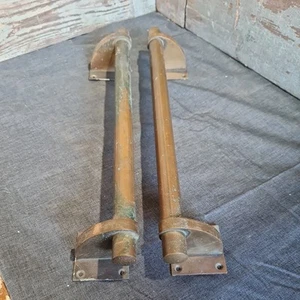Pair Vintage Large Heavy 18" Brass / Bronze Door Pull Handles Reclamation - Picture 1 of 15