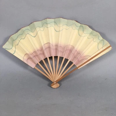 Ventilador Plegable Japonés De Colección Papel Sensu Marco Madera Onda Brillo Cepillo 4D451 Foto 1 de 4