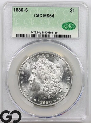 1880-S Morgan Silver Dollar Coin, CAC MS-64 ** Super Flashy White Blazer! - Image 1 of 3