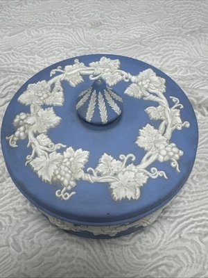 Wedgwood Jasperware Pale Blue Circular Lidded Vanity Box From 1983.. 5” x 2 1/4” - Image 1 of 4