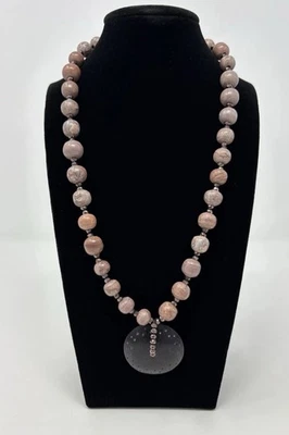 Collar de cuentas de jaspe hecho a mano gancho de plata esterlina marrón negro colgante boho Foto 1 de 4