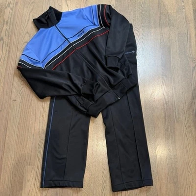 Vintage 80s Adidas Tracksuit Set Jacket Pants Blue Black Red Stripes Mens M - Image 1 of 4