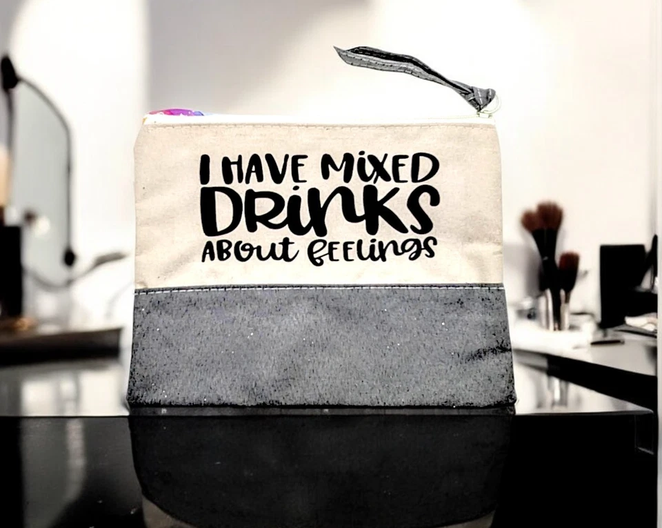 😂 Смешанные напитки о чувствах косметики сумка мешок серый холст смешной слоган новый с Ярлыками - Изображение 1 из 1