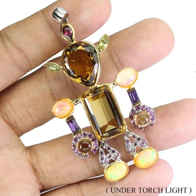 Colgante de plata de ley 925 octágono citrino 51ct robot hecho a mano piedras preciosas Foto 1 de 4