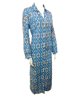 Vestido Camisa Midi Zara Talla M 8-10 Azul Estampado Medallón Favorito Bloggers Grande Foto 1 de 4