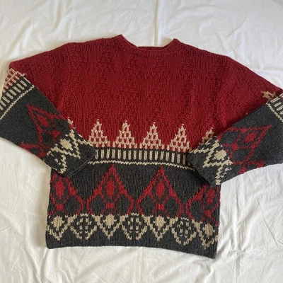 Suéter Grueso Vintage Timberland Tejido a Mano 100% Lana de Cordero XL Rojo Foto 1 de 4