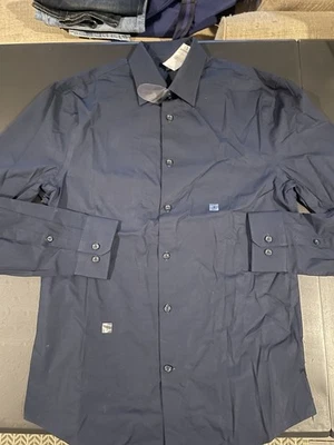 Camisa de vestir Express para hombre pequeña ajustada azul marino manga larga abotonada informal. Foto 1 de 4