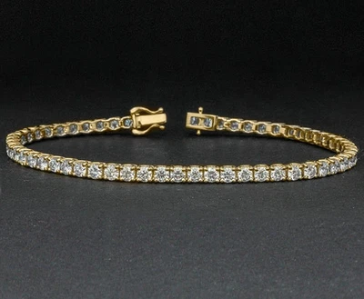 Brazalete de tenis para mujer de diamantes de corte redondo de 6 quilates enchapado en oro amarillo de 14 quilates Foto 1 de 4