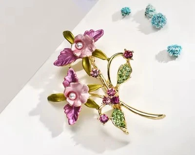 Broche de orquídeas prendedor circonita cúbica oro perlas flores declaración de moda NUEVO 20% DE DESCUENTO Foto 1 de 4