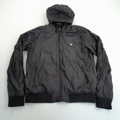 ARMANI JEANS Jacket 52 Large Black Green Reversible Men's Hooded Windbreaker - Image 1 of 4