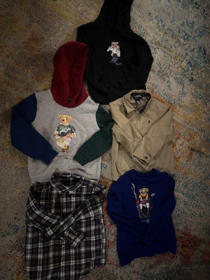 Polo Ralph Lauren Lote de 5 Camisas con Capucha Oso Chaqueta Niños Talla 7 Foto 1 de 4