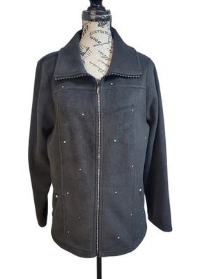Quacker Factory Women's Coat With Rhinestones And Rhinestone Zipper  L Fleece  - Image 1 of 4