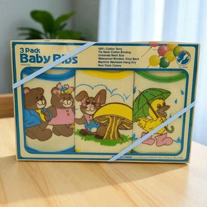 Vintage 80's Baby Bibs 3-Pack Nursery Needs Bear Bunny Duck - Picture 1 of 10